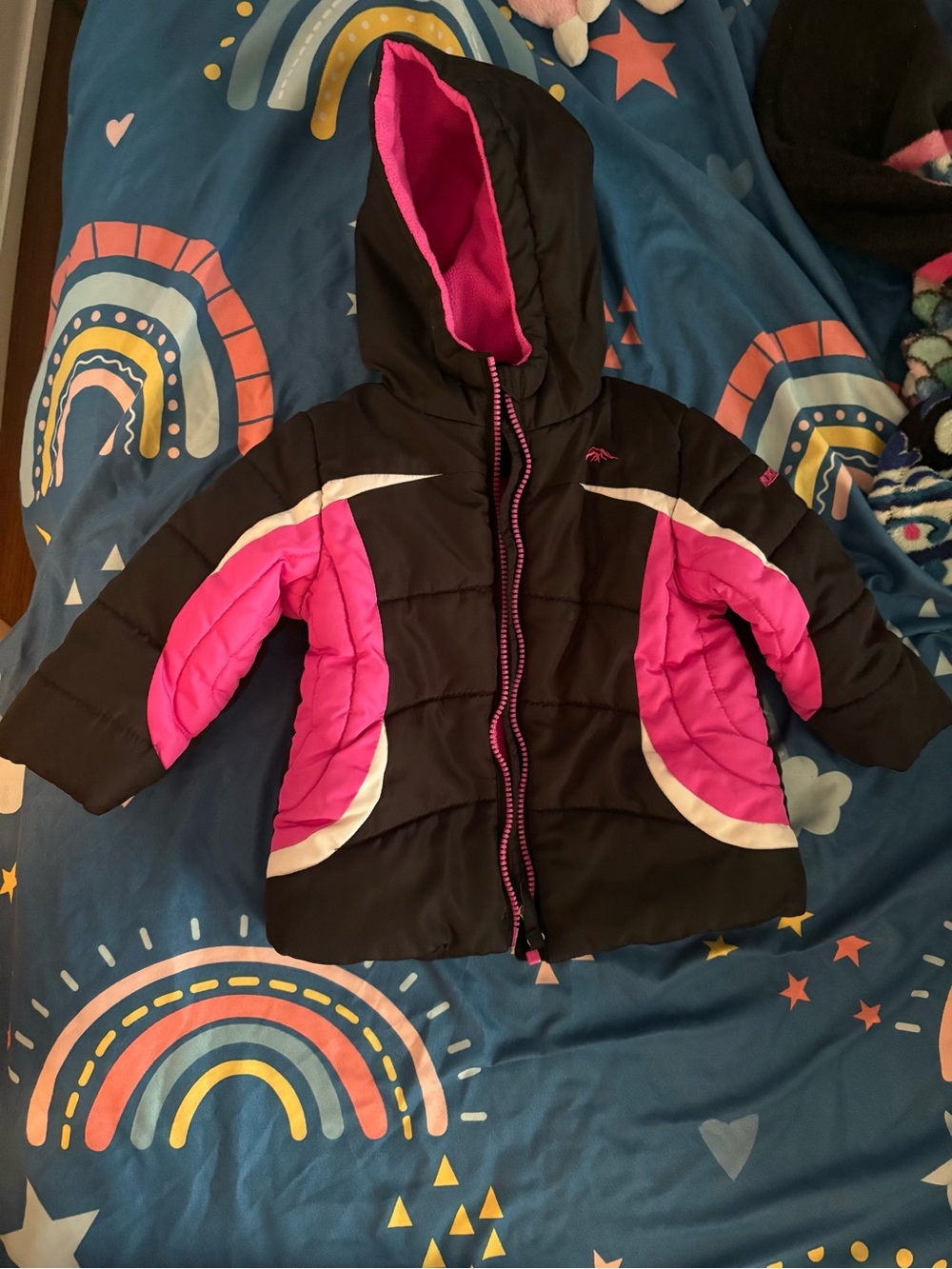 Pacific Trail Black & Hot Pink Hooded Puffer Jacket and bibs for kids